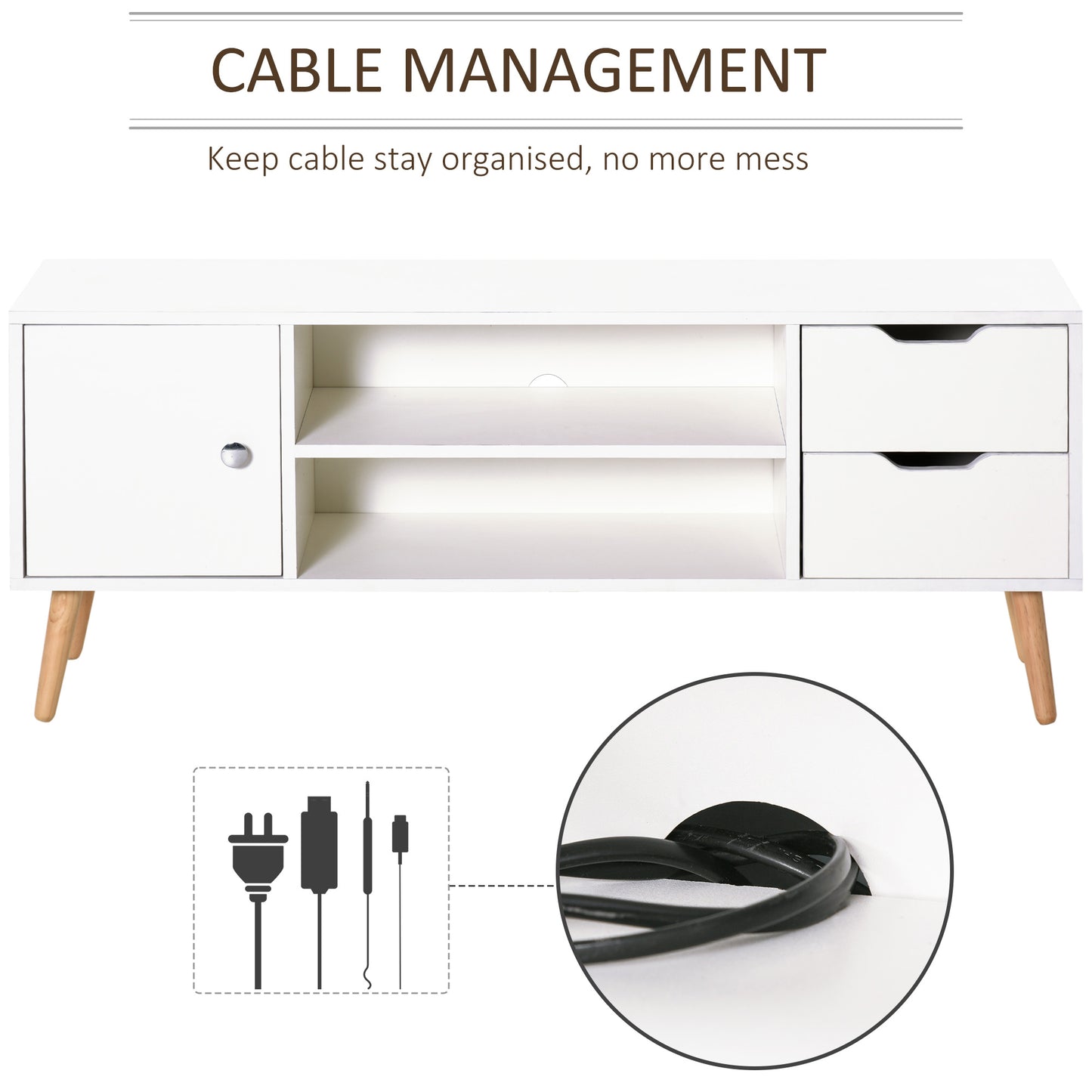 HOMCOM Modern TV Stand for TVs up to 42'' Flat Screen, TV Console Cabinet with Storage Shelf, Drawers, Cable Hole, Living Room and Office, White 