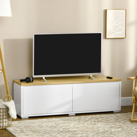 HOMCOM Modern TV Stand, 140cm Modern TV Unit with 2 Cupboards for TVs up to 65 Inches, Wood Entertainment Unit for Living Room, White