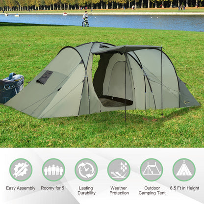 Outsunny 5 Man Camping Tent Camping Gazebo Garden Tent with Rainfly 3 Rooms Carry Bag