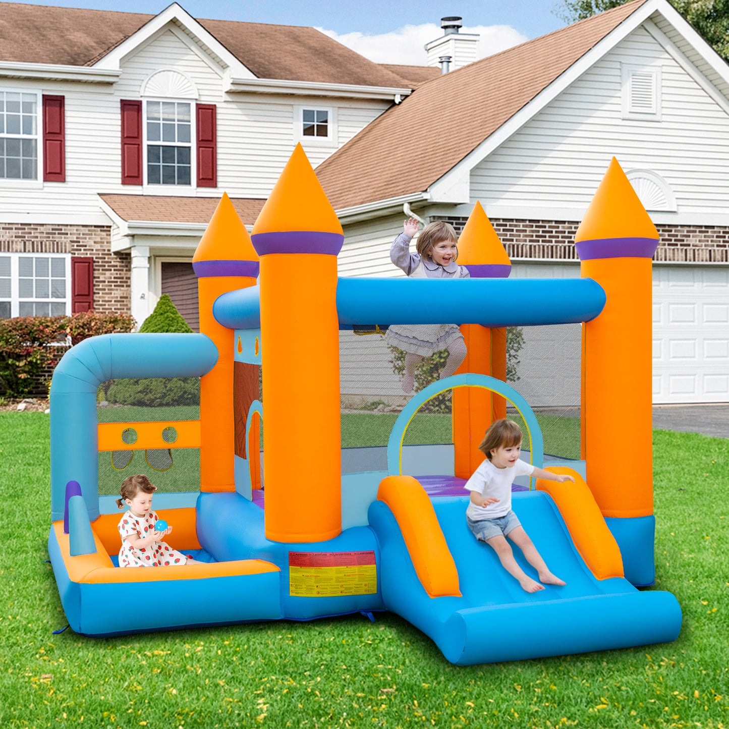 Jumping Air Bounce Castle for Kids with Ocean Ball Pool and 680W Blower