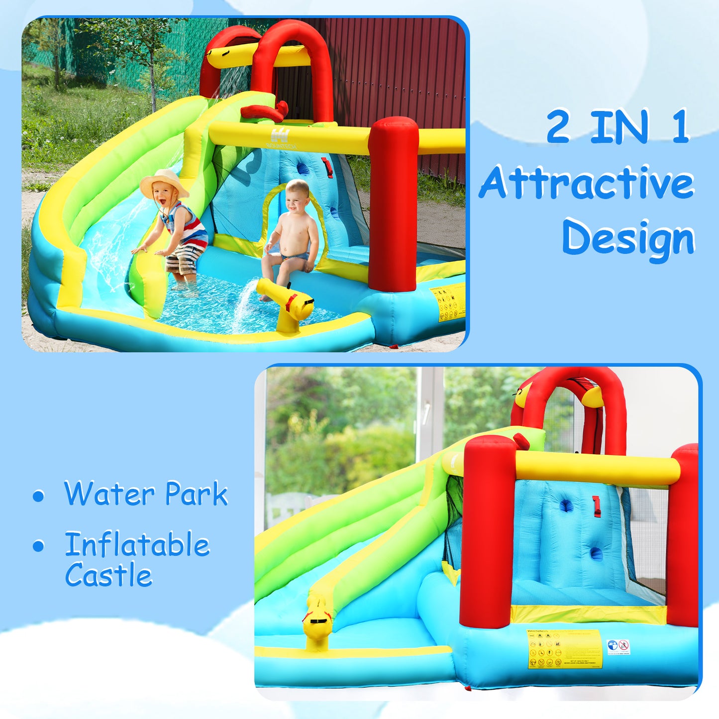 Jumping Bounce House with Oxford Carry Bag, Lawn Stakes and Blower