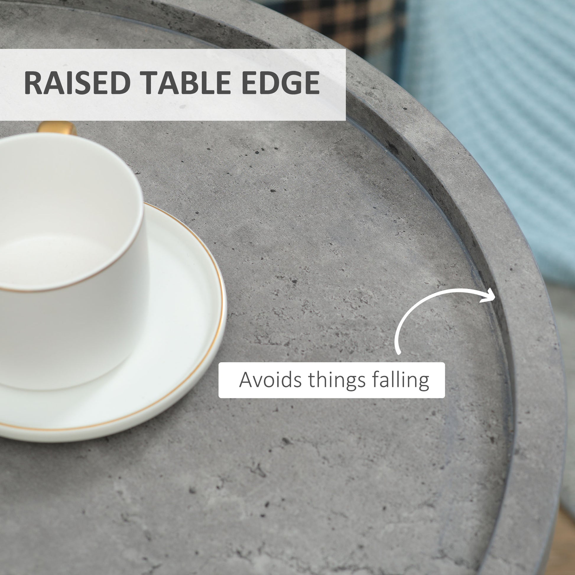 HOMCOM Round End Table, Modern Accent Side Table with Cement Effect Tabletop and Metal Frame for Living Room