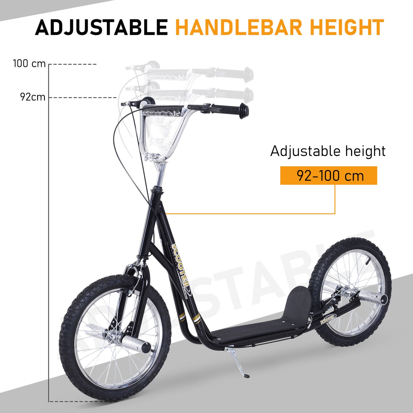 HOMCOM Pneumatic 16" Tyres Scooter-Black