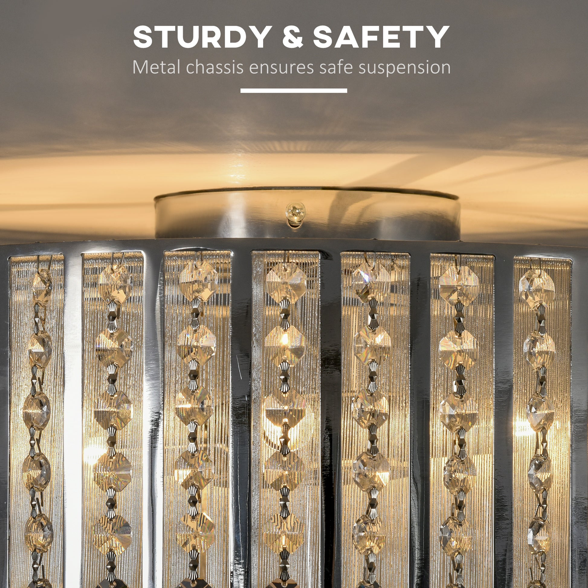 HOMCOM Modern K9 Crystal Chandelier Ceiling Light with Double Layer Lampshade, Round Pendant Light for Living Room, 4 G9 Bulbs Required, ?35 cm