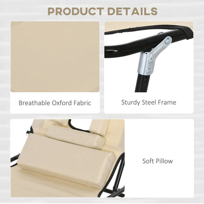 Outsunny Outdoor Folding Sun Lounger Set of 2 with Face Hole, 4 Level Adjustable Backrest Reclining Garden Lounger, Garden Recliner Sunbed with 600 D Oxford Cloth Seat and Pillow for Beach, Sand