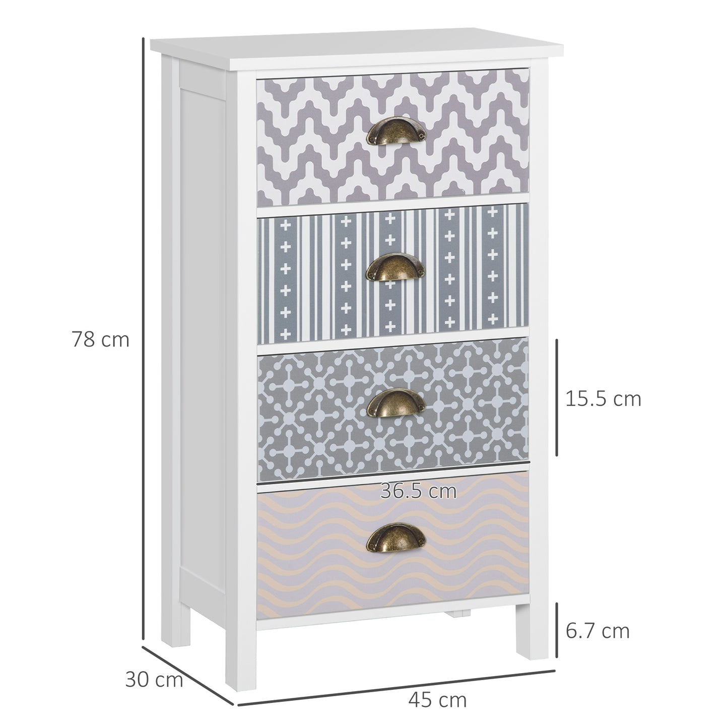 HOMCOM Chest of Drawers, 4-Drawer Dresser with Metal Handles, Slim Storage Cabinet Unit for Living Room, Bedroom