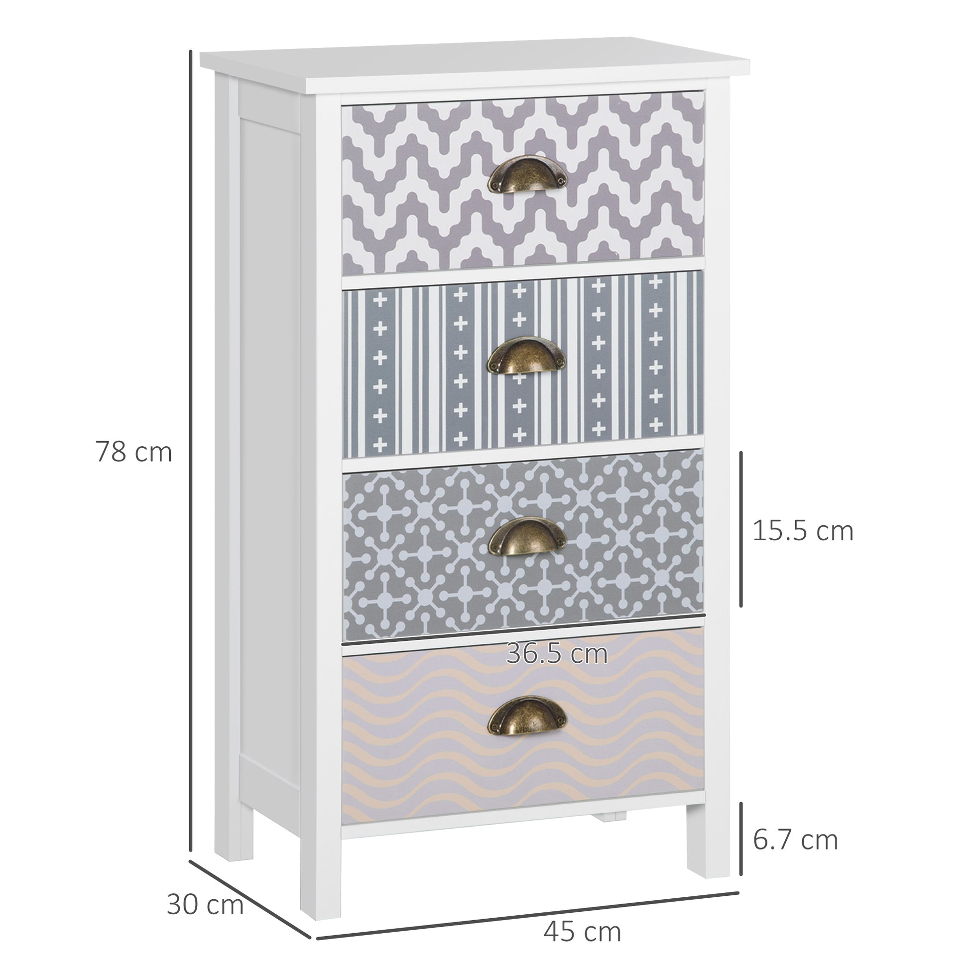 HOMCOM Chest of Drawers, 4-Drawer Dresser with Metal Handles, Slim Storage Cabinet Unit for Living Room, Bedroom