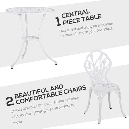 Outsunny 3 Piece Patio Bistro Set for 2, Outdoor Aluminium Garden Table and Chairs with Umbrella Hole for Balcony, White