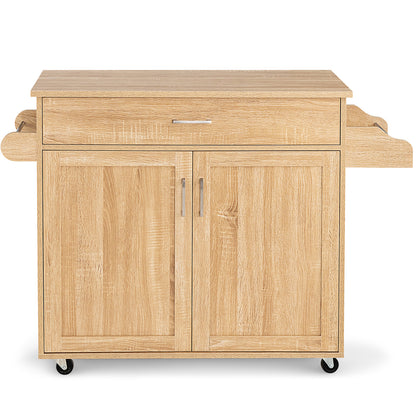 Rolling Kitchen Storage Trolley with Adjustable Shelf and Drawer-Natural