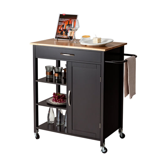 Movable Kitchen Island with 3-Tier Open Shelf-Brown