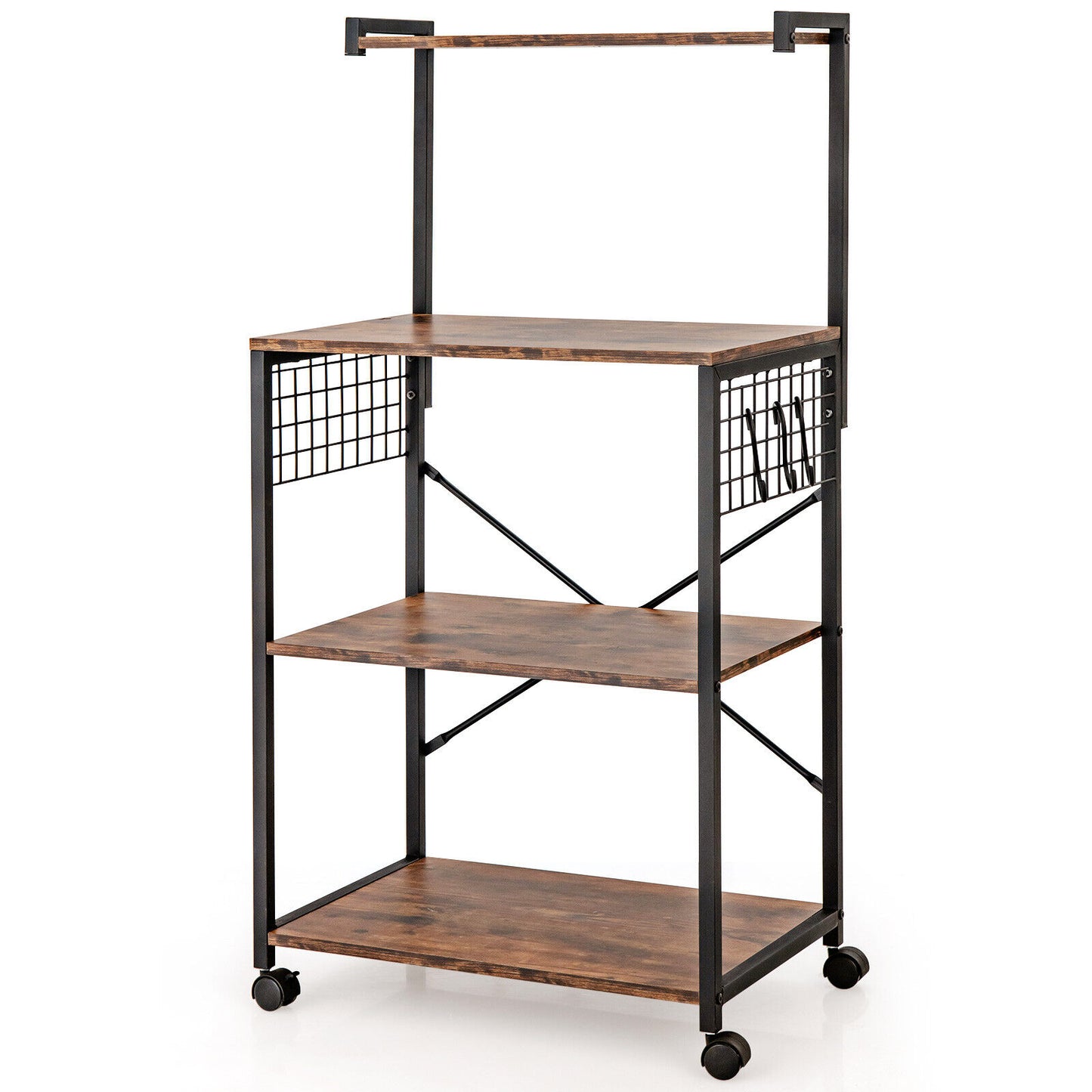  4-Tier Kitchen Baker's Rack with 360-degree Swivel Casters-Brown