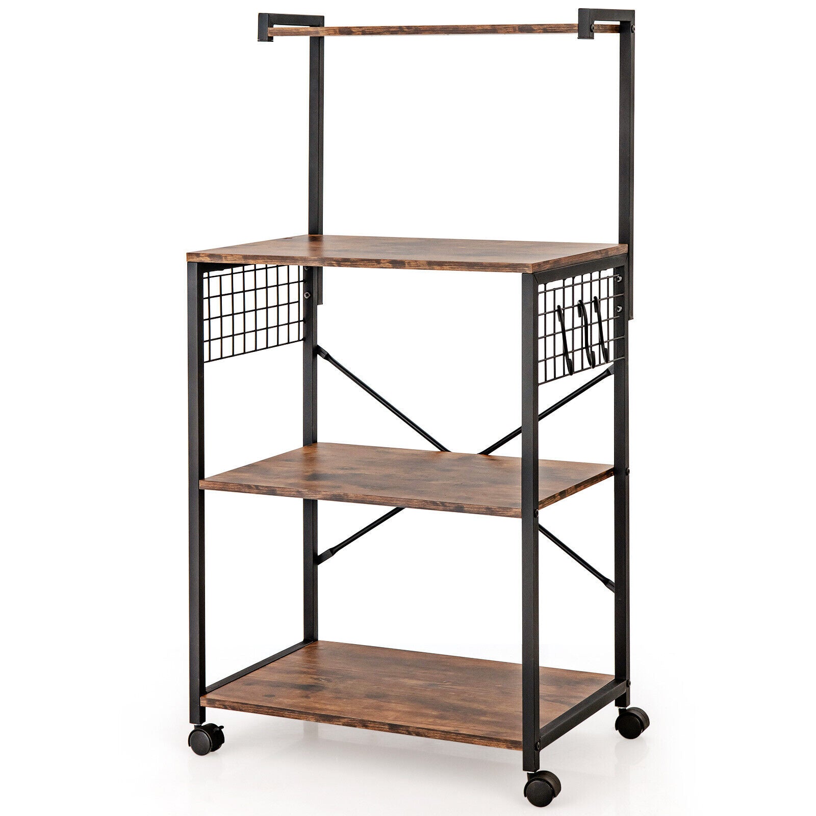  4-Tier Kitchen Baker's Rack with 360-degree Swivel Casters-Brown