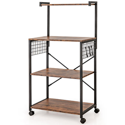  4-Tier Kitchen Baker's Rack with 360-degree Swivel Casters-Brown