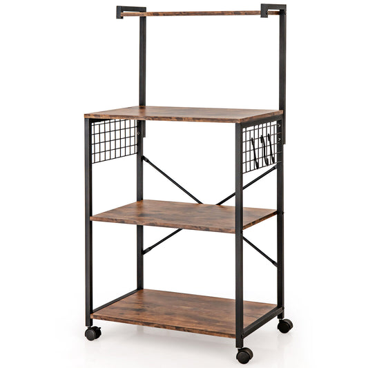  4-Tier Kitchen Baker's Rack with 360-degree Swivel Casters-Brown