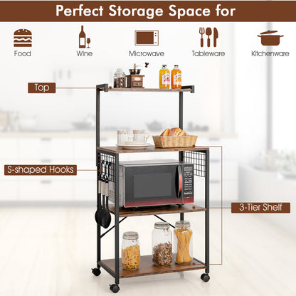  4-Tier Kitchen Baker's Rack with 360-degree Swivel Casters-Brown
