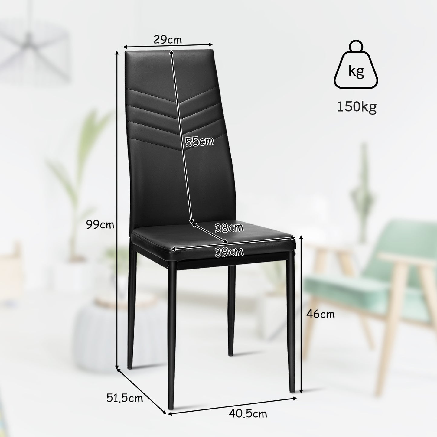 4 PCS Armless Side Chairs with Upholstered Cushion and Sturdy Metal Frame-Black