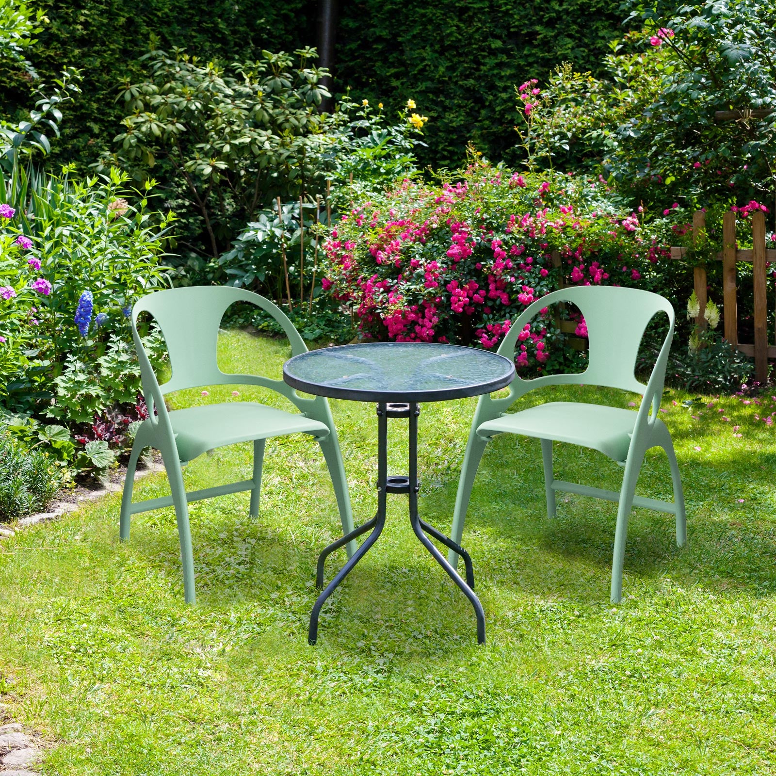 Set of 2 Folding Chair with Backrest and Armrest-Green