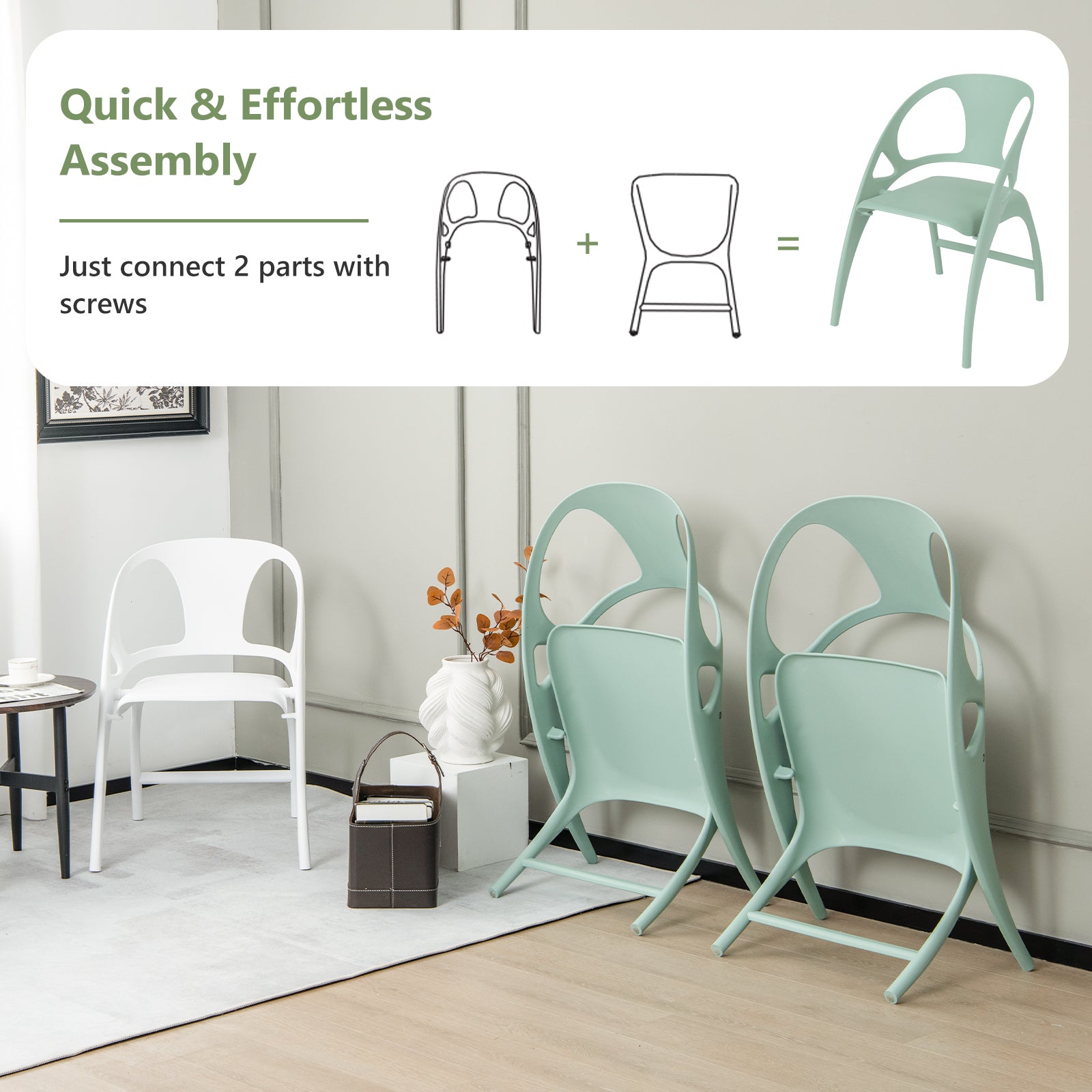 Set of 2 Folding Chair with Backrest and Armrest-Green