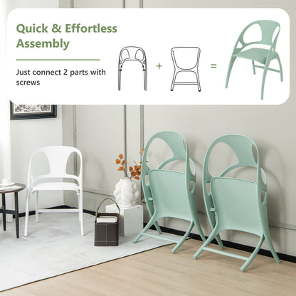 Set of 2 Folding Chair with Backrest and Armrest-Green