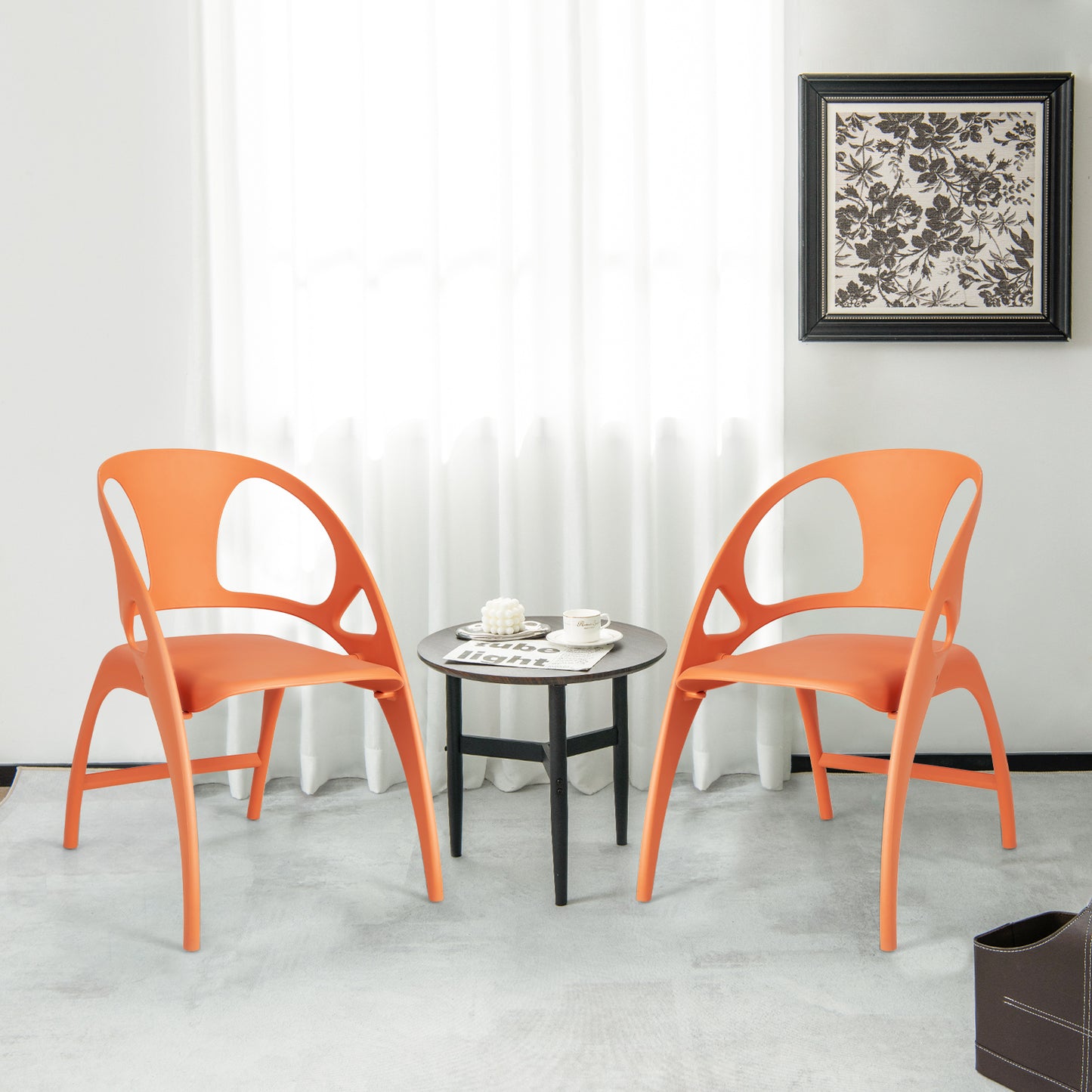 Set of 2 Folding Chair with Backrest and Armrest-Orange
