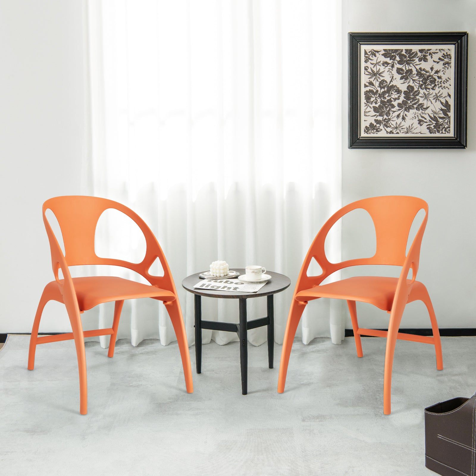 Set of 2 Folding Chair with Backrest and Armrest-Orange