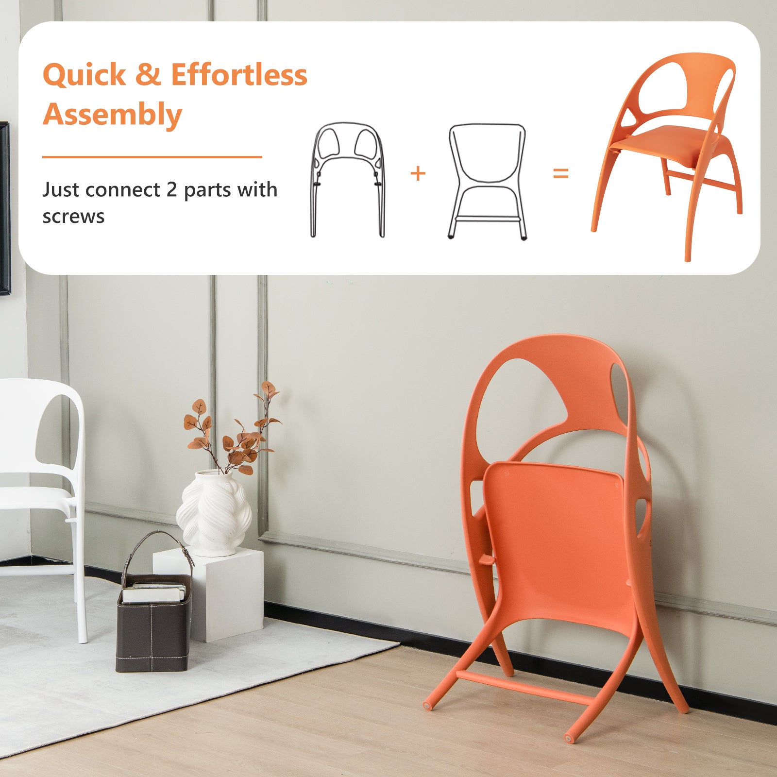 Set of 2 Folding Chair with Backrest and Armrest-Orange