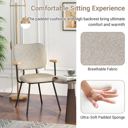 Set of 2 Linen Fabric Upholstered Dining Chairs with Curved Backrest-Grey