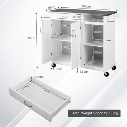 Kitchen Island Cart with Drawer Wine Rack and Adjustable Shelves-White