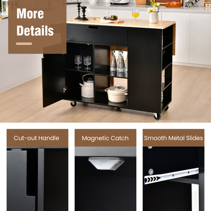 Drop-Leaf Kitchen Island with Rubber Wood Top-Black