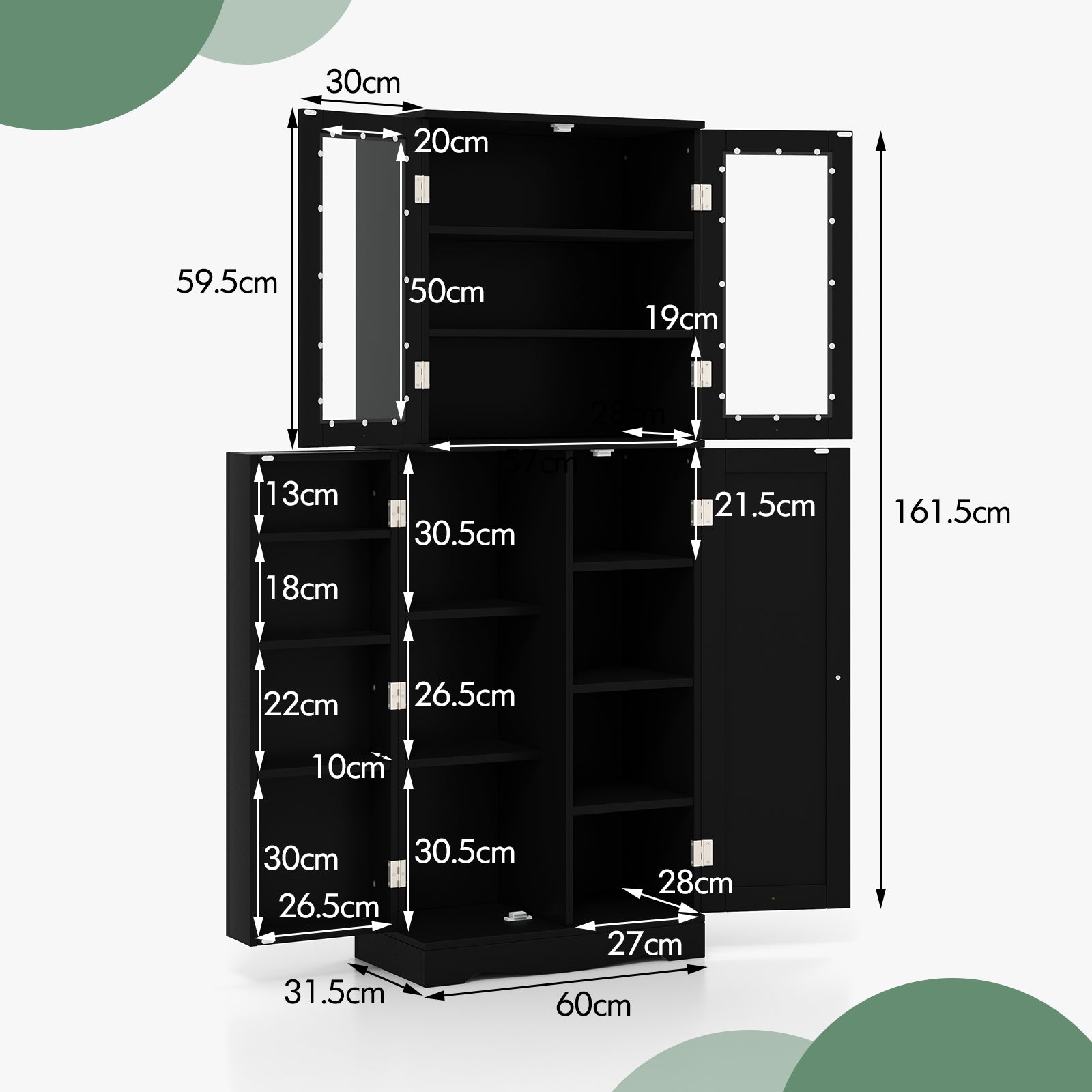 Kitchen Pantry Cabinet with Dual Tempered Glass Doors and Shelves-Black