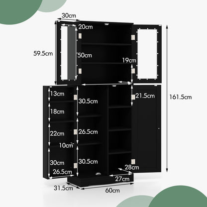 Kitchen Pantry Cabinet with Dual Tempered Glass Doors and Shelves-Black