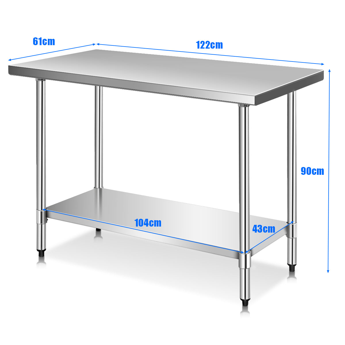 Kitchen Table with Height Adjustable Shelf and Adjustable Feet-61 x 122 cm