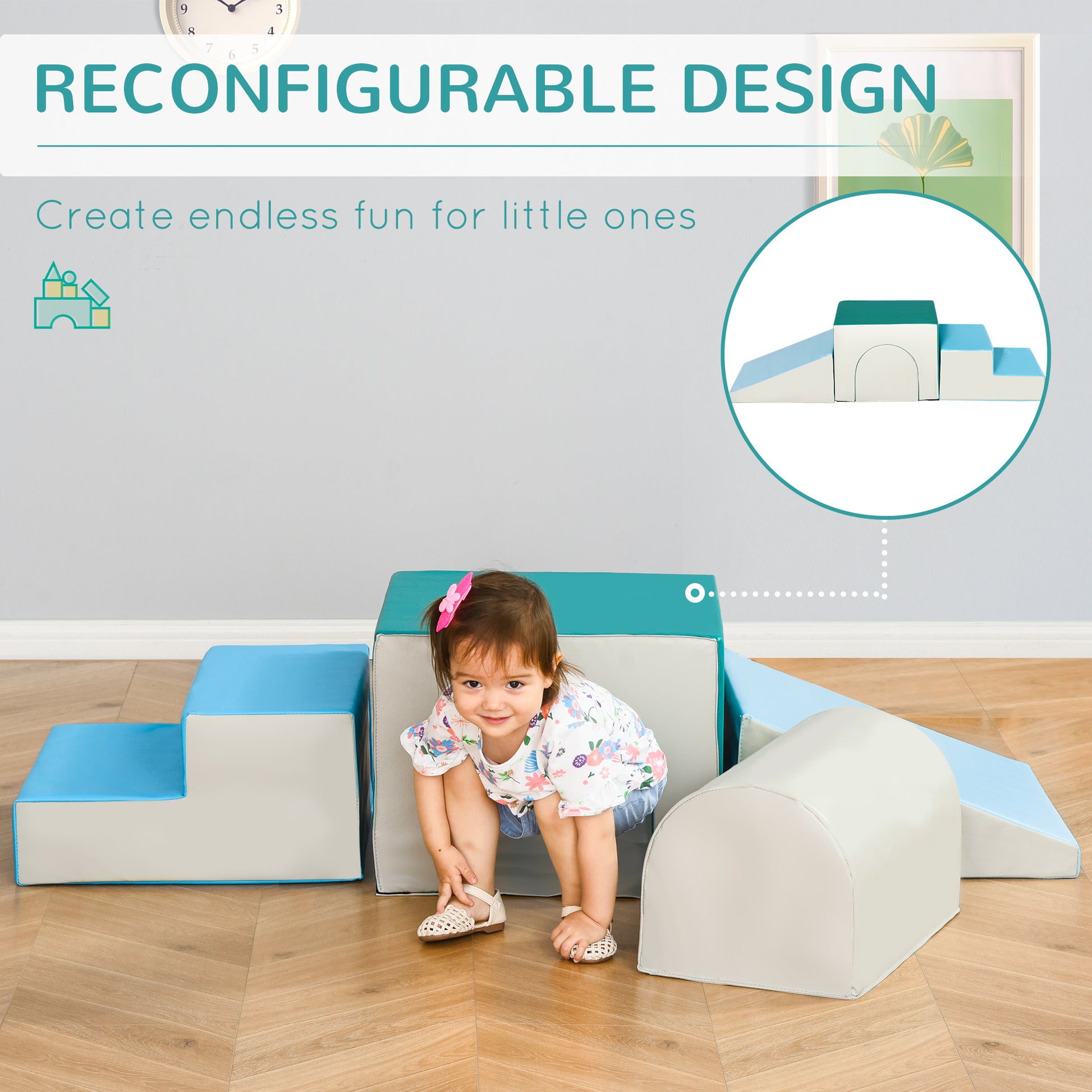 HOMCOM Kids 4-piece Soft Play Set Baby Foam Climber Climbing Indoor Block Toys Gross Motor Development for Toddlers 1-3 Years