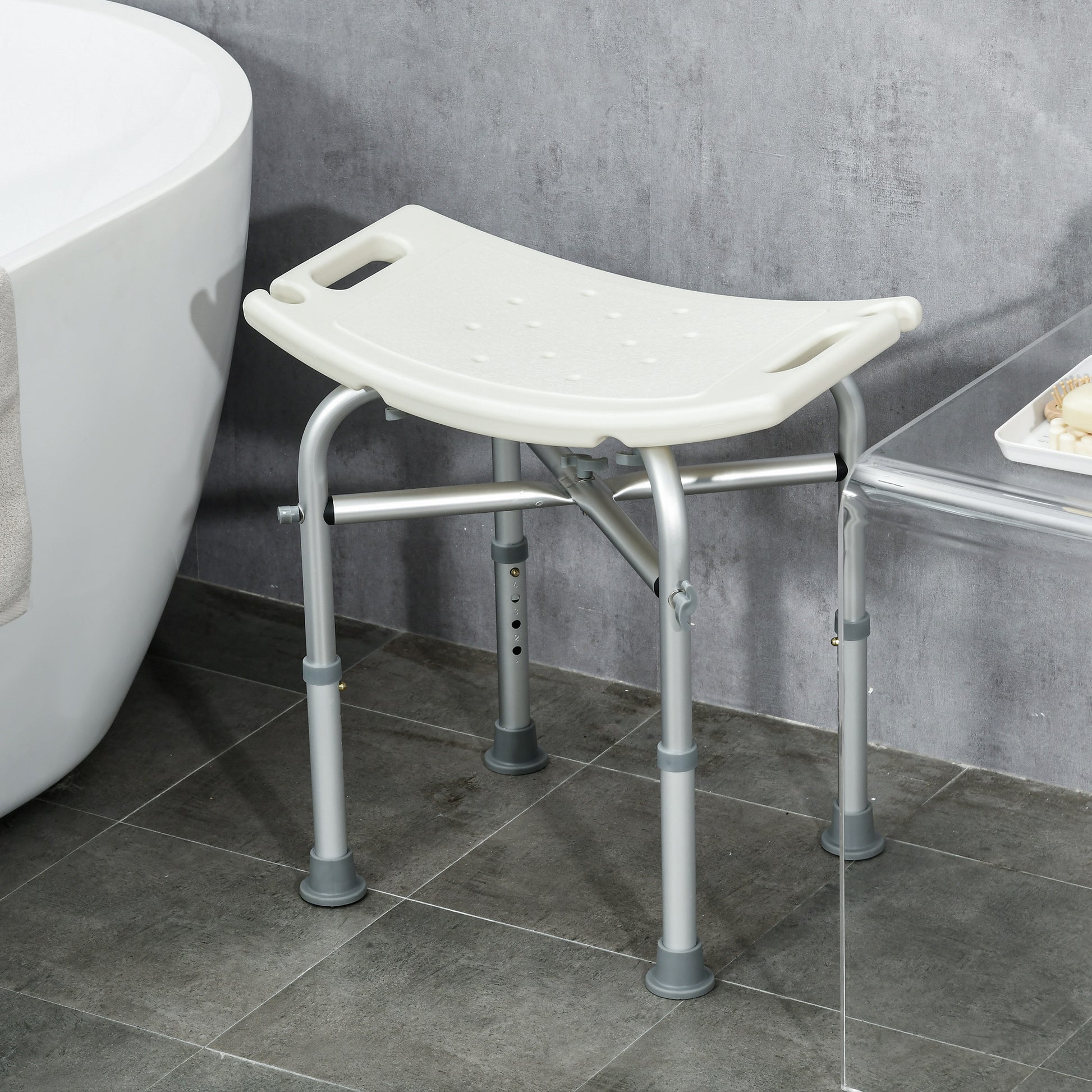 HOMCOM Aluminium Shower Stool for Elderly, Height Adjustable Shower Seat w/ Removable Padded Cushion, Shower Head Holder, Non-Slip Bath Stool