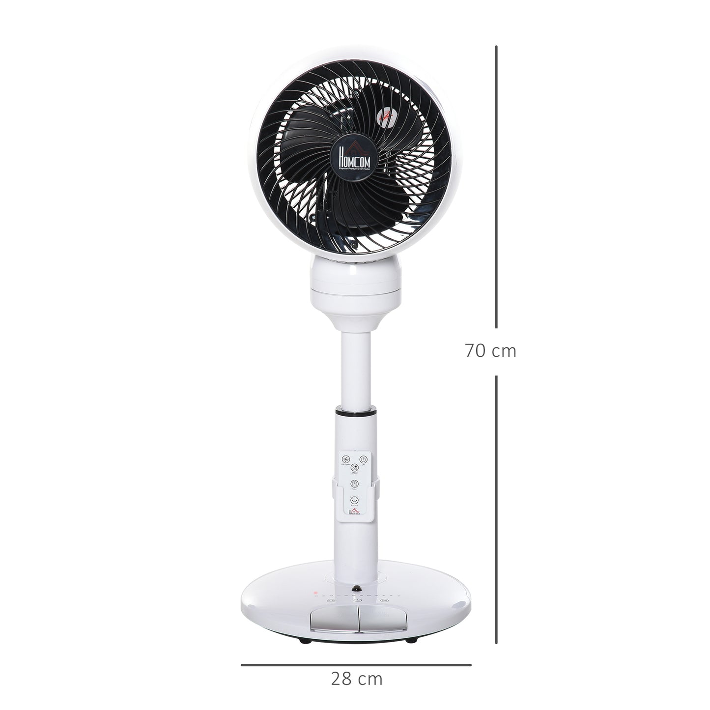 HOMCOM 28'' Air Circulator Fan 3 Speed 3 Mode, 70° Oscillation 90° Vertical Tilt, Height Adjustable, Remote Controller for Living Room, Black & White