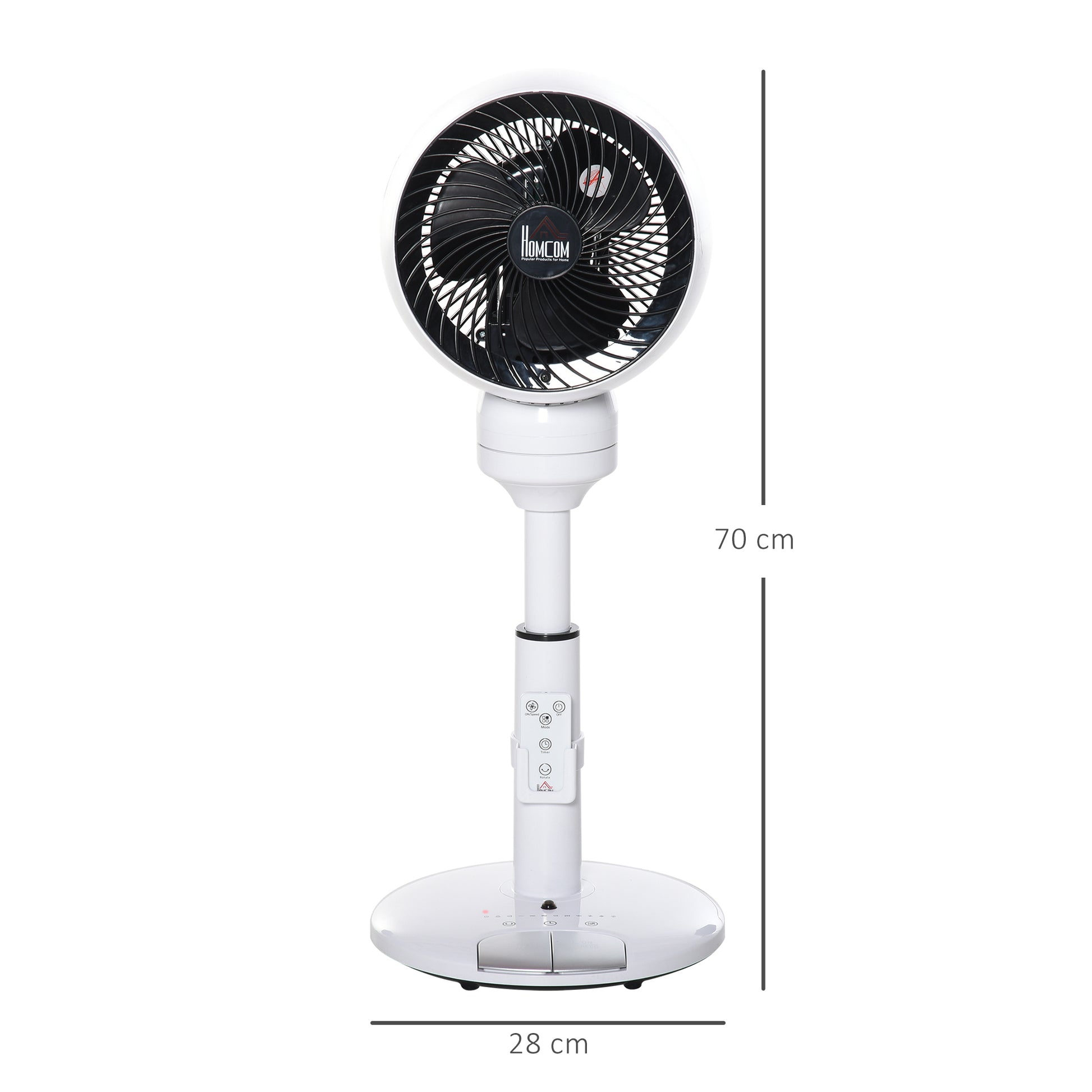 HOMCOM 28'' Air Circulator Fan 3 Speed 3 Mode, 70° Oscillation 90° Vertical Tilt, Height Adjustable, Remote Controller for Living Room, Black & White