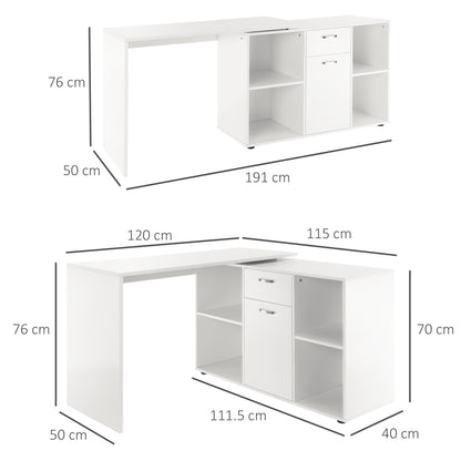 HOMCOM Modern L-Shaped Computer Desk, Laptop PC Corner Table, Home Office Workstation with Spacious Storage, White