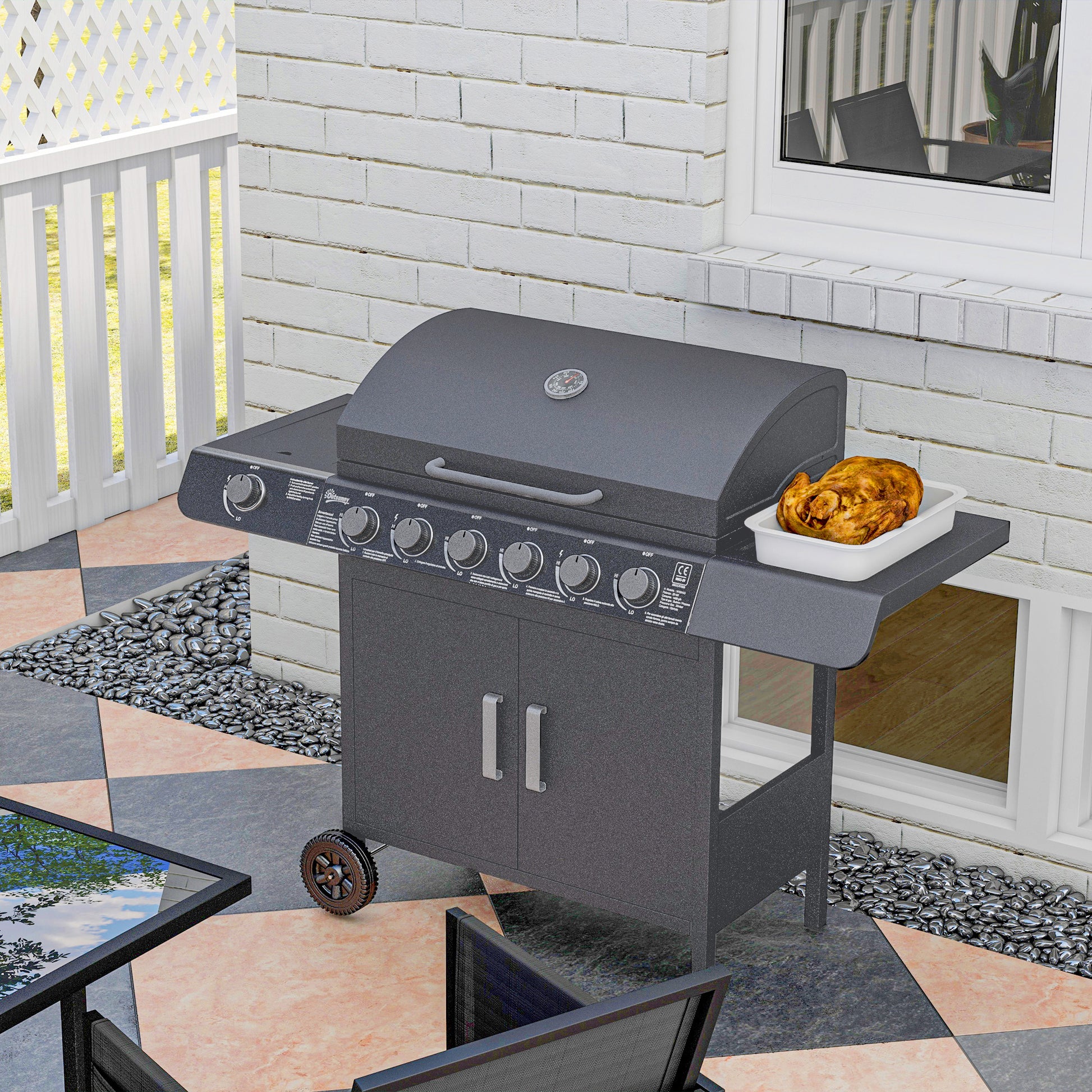 Outsunny Seven-Burner Gas BBQ Grill - Grey
