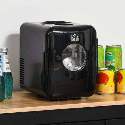HOMCOM 4 L/6 Can Mini Fridge, AC+DC Portable Cooler & Warmer for Skincare, Makeup, Cosmetics, Food, for Bedroom, Home, Caravan, Car, Black