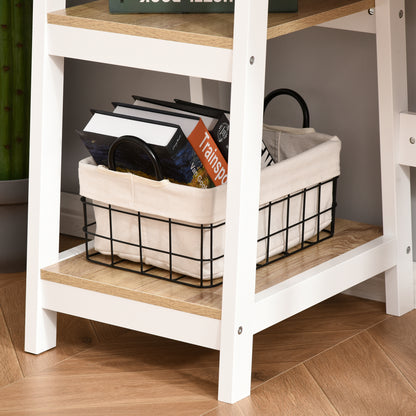 HOMCOM Compact Computer Desk with Storage Shelves Study Table with Bookshelf PC Table Workstation for Home Office Study White and Natural