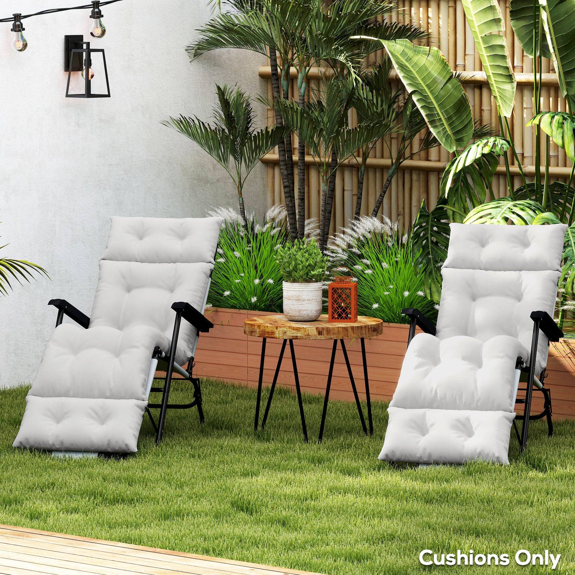 Outsunny Set of Two 190 x 56cm Sun Lounger Cushions - Light Grey