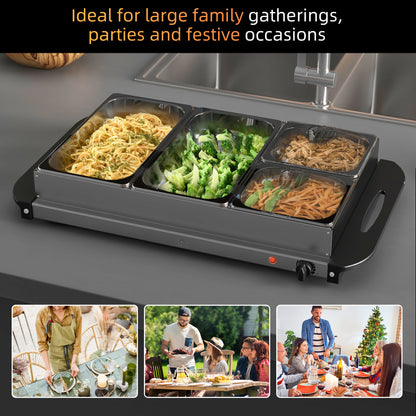 HOMCOM 4 Tray Electric Food Warmer Buffet Server with Plate Warmer Function, Cool Touch Handles, Adjustable Temperature, 300W