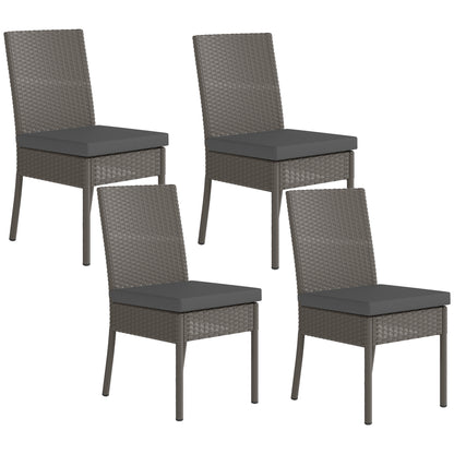 Outsunny Set of Four Armless Rattan Garden Chairs - Dark Grey