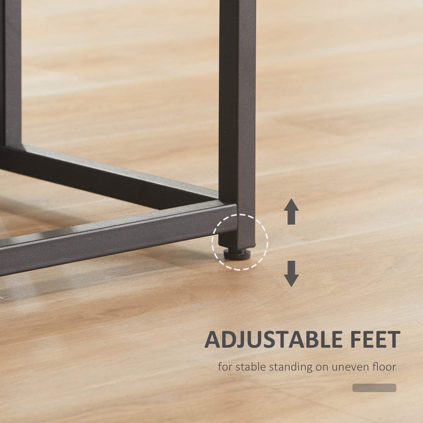 HOMCOM Side Table, Doule Layer End Table, Modern Coffee Table with Steel Frame and Adjustable Non-Slip Feet for Living room, Bedroom, Rustic Brown