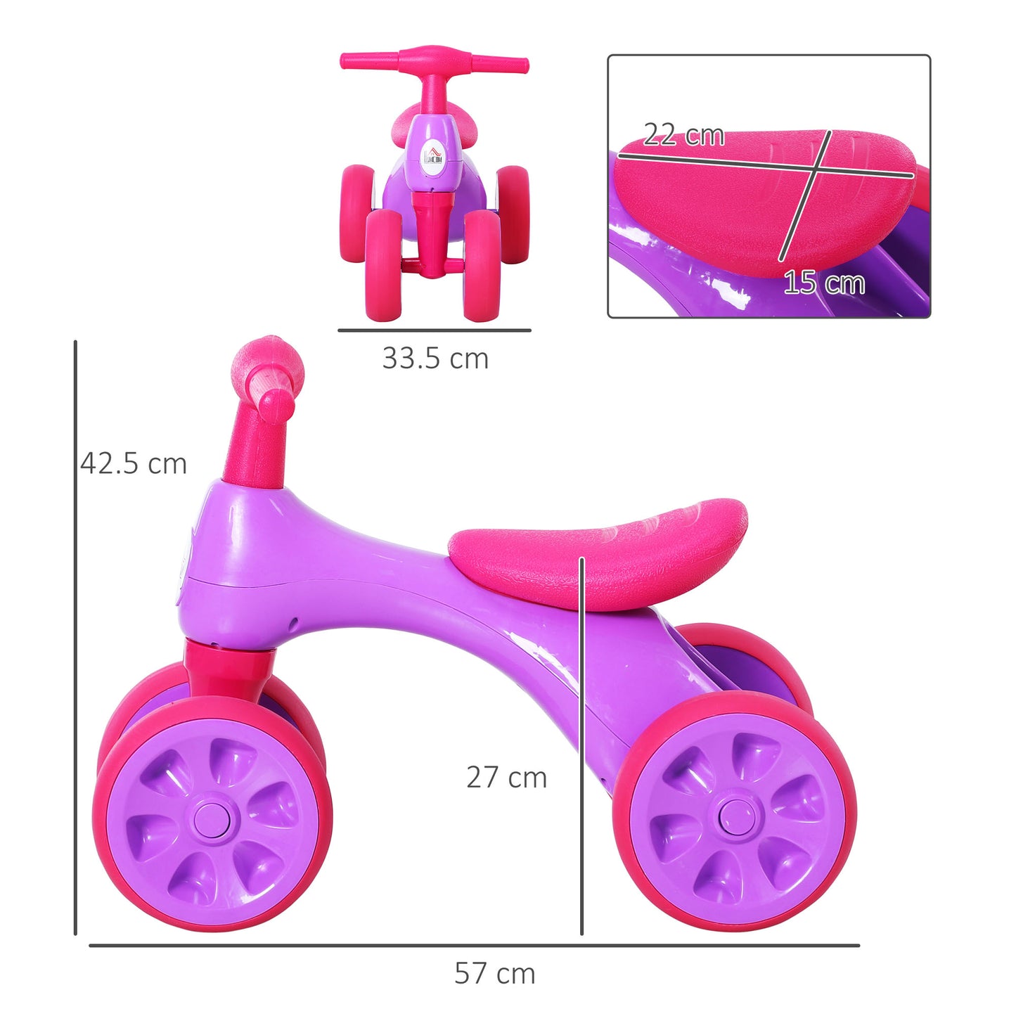 HOMCOM Toddler Training Walker Balance Ride-On Toy with Rubber Wheels Purple