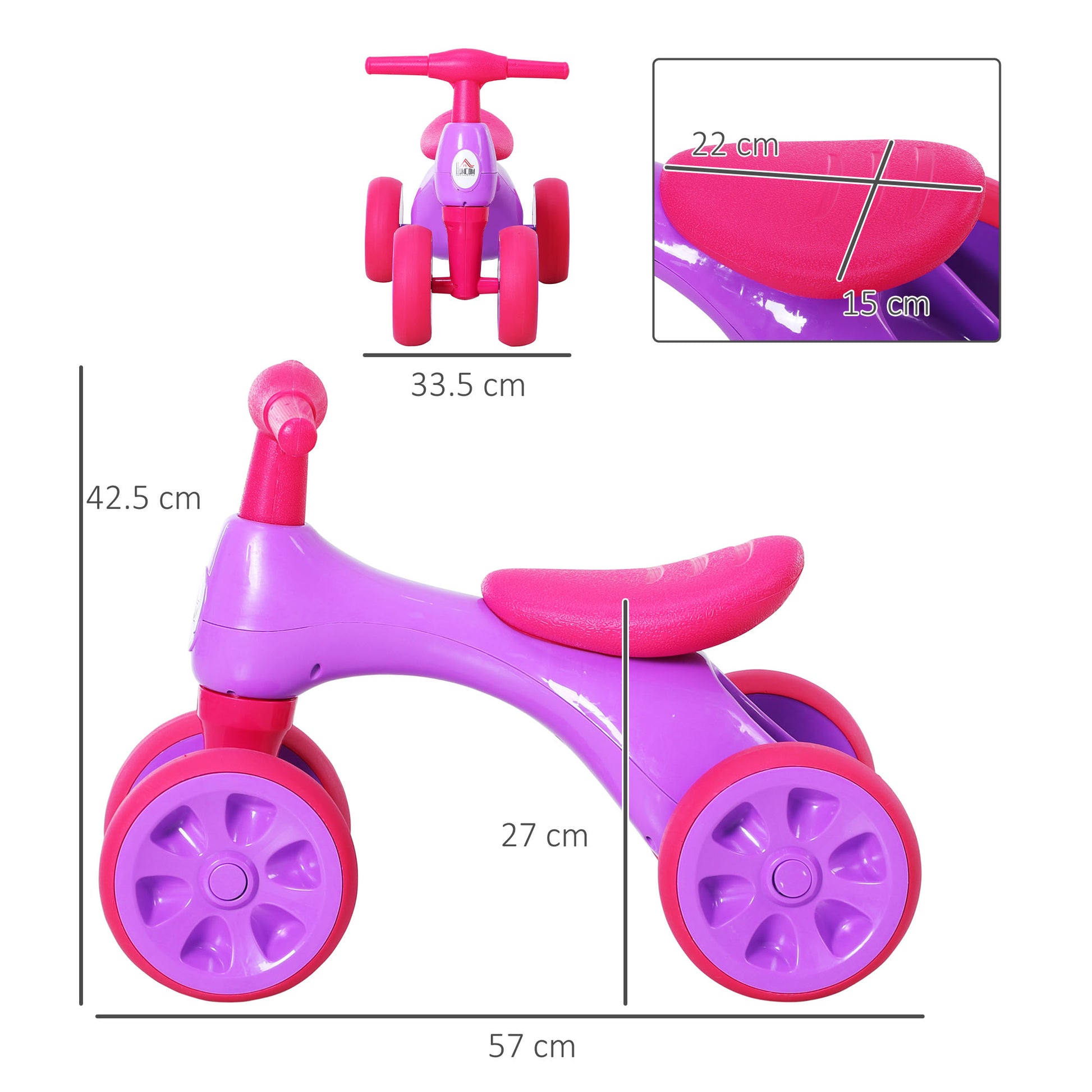 HOMCOM Toddler Training Walker Balance Ride-On Toy with Rubber Wheels Purple