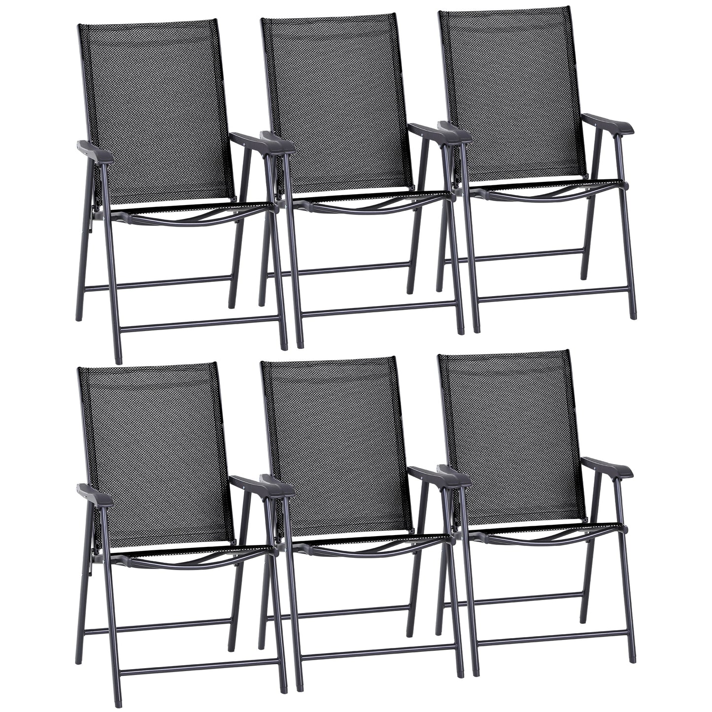Outsunny Set of Six Folding Garden Chairs - Black