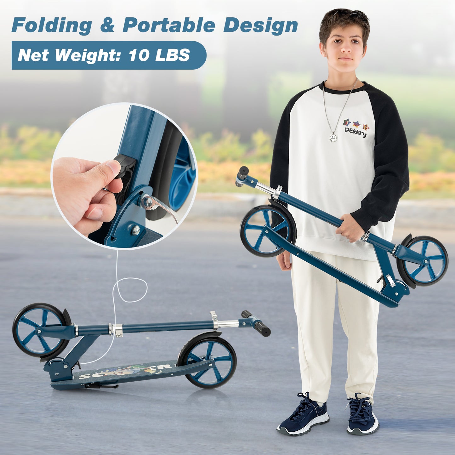 Kick Scooter with adjustable heights for Teens and Adults -Blue