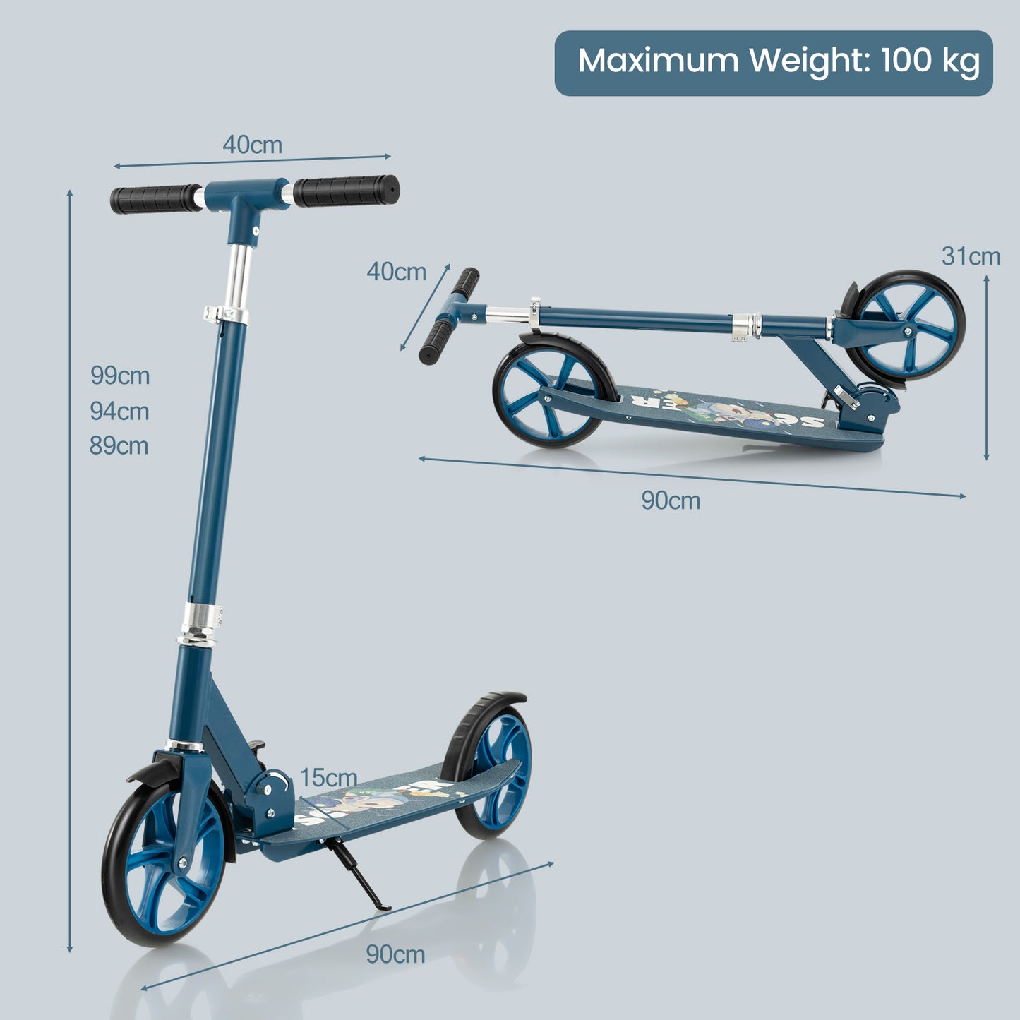 Kick Scooter with adjustable heights for Teens and Adults -Blue