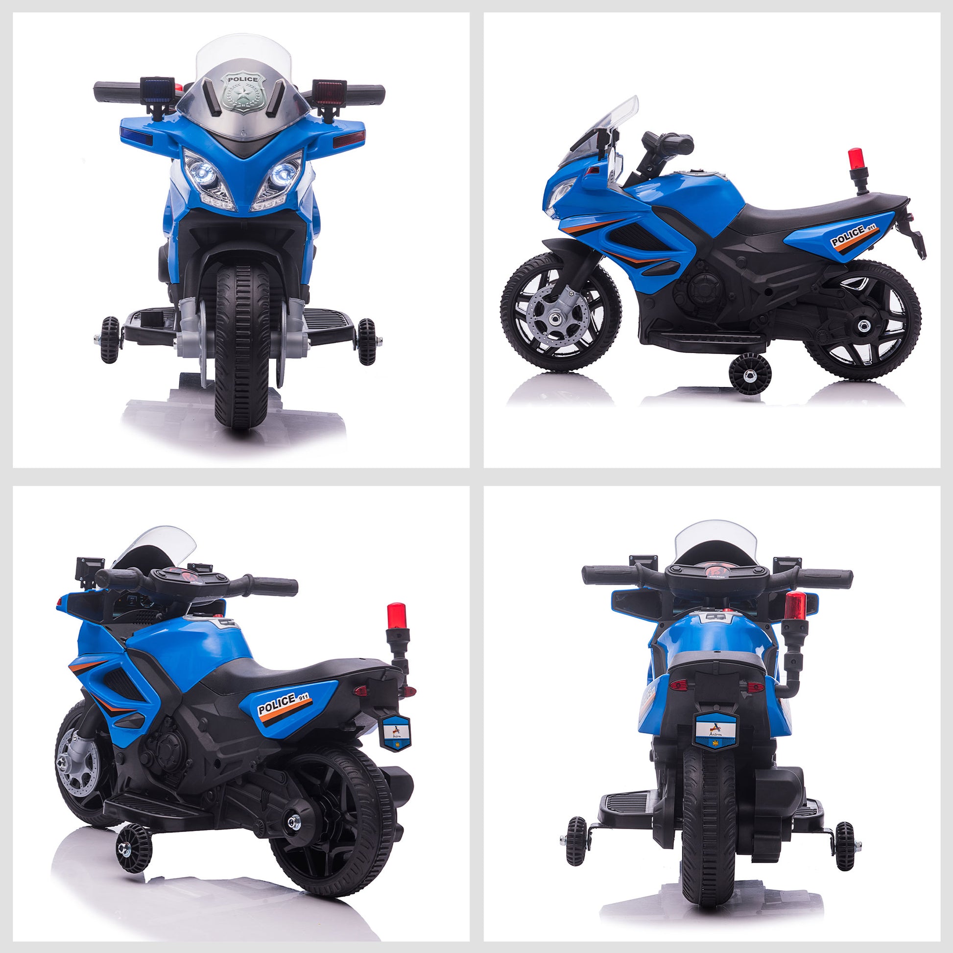 HOMCOM Kids 6V Electric Ride On Motorcycle Police Car Vehicle w/ Lights Horn Realistic Sound Outdoor Play Toy for 18 - 36 months Blue